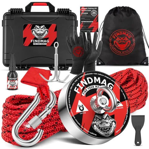 Miniatura 11 de FINDMAG - Kit de pesca con imán con estuche, imanes de pesca de 1000 libras, fuerza de tracción, imán redondo de neodimio súper fuerte para uso