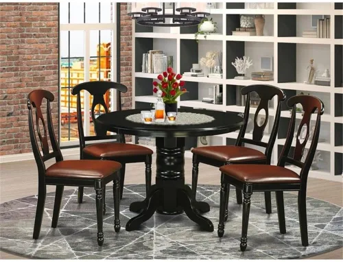 Miniatura 2 de East West Furniture Shelton - Juego moderno de 5 piezas que incluye una mesa redonda con pedestal y 4 sillas de comedor de piel sintética, 42 x 42