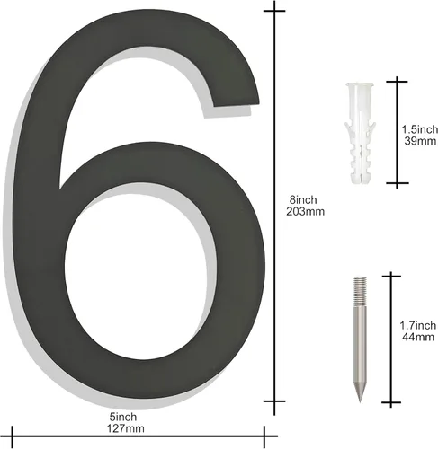 Miniatura 3 de Números grandes de acero inoxidable de 8 pulgadas, número de puerta de dirección de casa moderno negro para exterior, fácil de instalar, negro mate