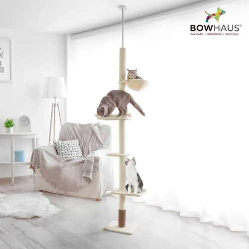 Miniatura 7 de BOWHAUS Árbol para gatos de piso a techo, altura ajustable de 104 a 115 pulgadas, torre de escalada para gatos de varios niveles con rascador