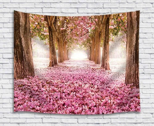 Miniatura 19 de JAWO Alfombra Floral de Sakura Rosa, Tapiz para Colgar en la Pared, Árbol de Flores de Cerezo en Primavera, para Dormitorio, Sala de Estar