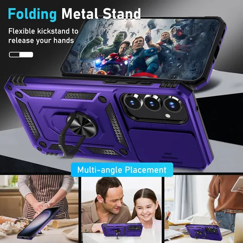 Miniatura 2 de Janmitta Funda compatible con Samsung Galaxy A35 5G, funda integrada para lente de cámara deslizante + protector de pantalla + soporte de anillo