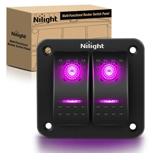 Miniatura 10 de Nilight Panel de interruptor basculante de 2 posiciones, 12V 24V DC, interruptores rojos, aluminio, 5 pines, ON OFF, precableado, impermeable