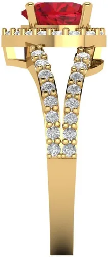 Miniatura 3 de Clara Pucci Anillo de compromiso de rubí rojo simulado con halo solitario de corte en corazón de 1.69 quilates, oro amarillo de 14 k