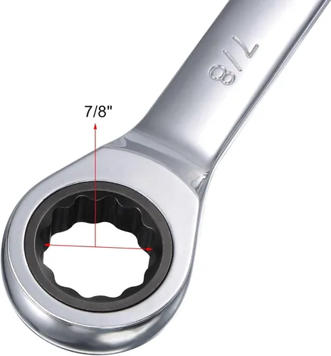 Miniatura 3 de uxcell Llave combinada de trinquete de 7/8 Pulgadas SAE de 72 dientes y 12 puntos con punta en caja, herramientas de llave de Cr-V
