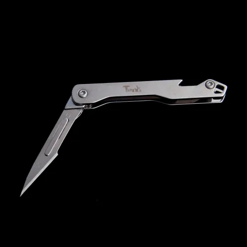 Miniatura 4 de Cuchillo plegable de bolsillo diario con llavero y 10 cuchillas reemplazables de cambio rápido, ultra compacto y ligero (acero inoxidable)