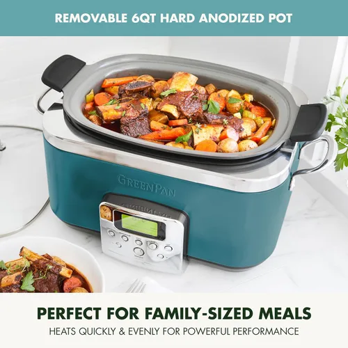 Miniatura 5 de GreenPan - Olla eléctrica programable Elite de cocción lenta 8 en 1, 6 cuartos de galón, tapa y recipiente extraíbles, sin PFAS, cerámica Verde