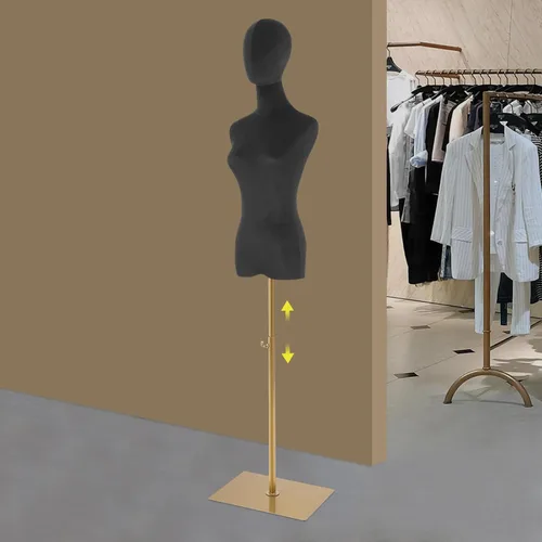 Miniatura 2 de Cuerpo de maniquí femenino Forma de vestido de tela de lino Manikin Torso con cabeza desmontable Altura ajustable Soporte de metal, para coser ropa
