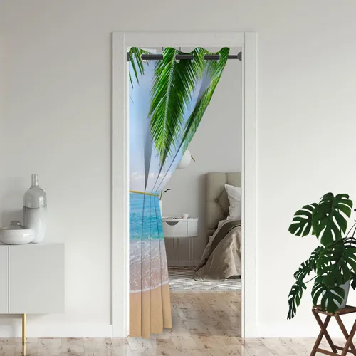 Miniatura 2 de Cortinas opacas para puerta de playa oceánica para puertas, cortinas opacas hawaianas de verano con palmeras para armario de dormitorio de niños