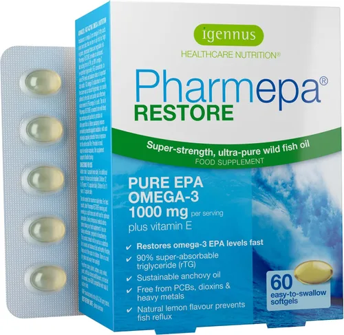 Igennus Pharmepa Restore, Pure EPA 1000 mg, certificado IFOS, 90% de alta concentración, rTG Omega-3 para alta absorción, triple fuerza, aceite de