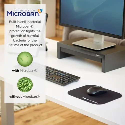 Miniatura 2 de Fellowes Alfombrilla de ratón con base de goma antideslizante, con protección antibacteriana, adecuada para ratones ópticos y láser, 7.835 x 9.134 x