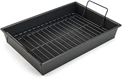 Chicago Metallic Pro Bandeja Antiadherente para Asar y Hornear con Rejilla, 13 Pulgadas por 9 Pulgadas, Gris Oscuro
