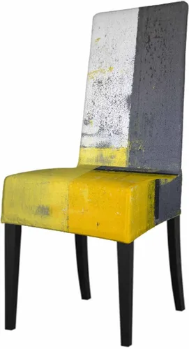 1 paquete de 1 funda para silla de comedor, pintura de arte abstracto, color amarillo y gris, patrón de pinceladas contemporáneas, de poliéster