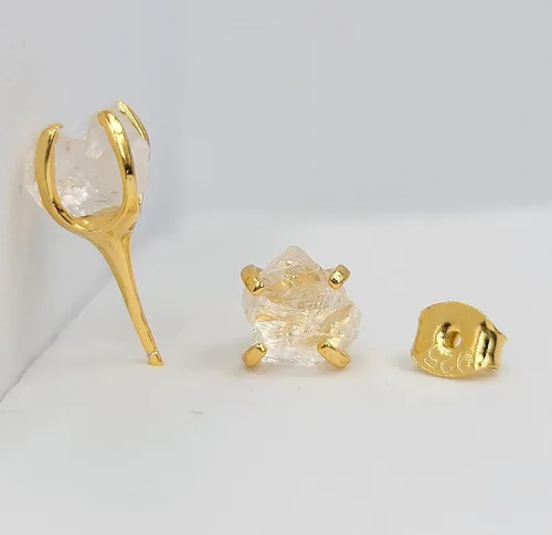 Miniatura 111 de Aretes de piedra preciosa natural en bruto con oro amarillo sobre plata de ley 925, 6 a 0.276 in, regalo de piedra de nacimiento de calidad genuina