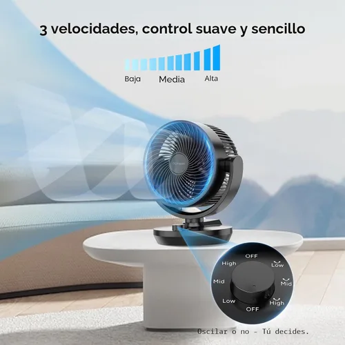 Miniatura 4 de DR.PREPARE Ventilador circulador de aire oscilante para dormitorio, ventilador de mesa potente de 11.3 pulgadas de altura, oscilación automática
