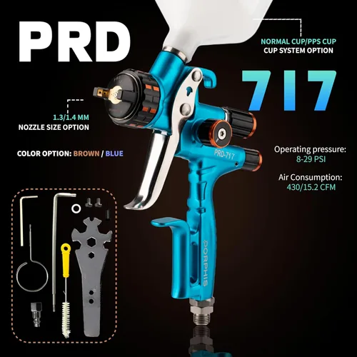 Miniatura 2 de Pistola de Pintura PORPHIS PRD-717 Tipo VS con Boquilla Dividida de 1.3mm para Repintado Automotriz, Azul