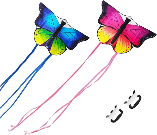Miniatura 8 de Cometa de mariposa de 53 pulgadas con líneas voladoras fácil de volar para niños y adultos