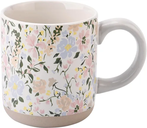 Sweet Water Decor Tazas de café florales de gres - Tazas de café bonitas de 14 onzas para bebidas calientes y frías - Aptas para lavavajillas y