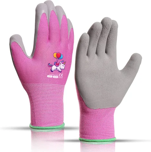 Miniatura 12 de KDK Guantes de jardinería para niños de 3 a 5 años, guantes de trabajo de patio para niños pequeños, jóvenes, niñas, niños, guantes de goma