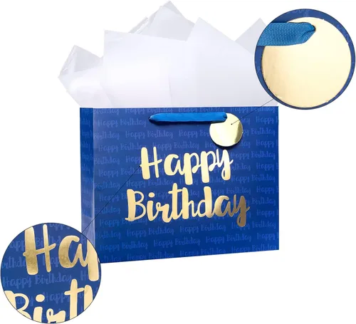 Miniatura 8 de Loveinside - Bolsa de regalo azul marino para cumpleaños con papel de seda para cumpleaños, baby shower, fiesta y más - 13 x 5 x 10 pulgadas, 1