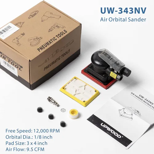 Miniatura 2 de Lijadora de Aire Orbital Sin Vacío, Mini Lijadora Jitterbug de 3 x 4 pulgadas, Órbita de 1/8 pulgadas, 12,000 OPM Máximo con 1 Almohadilla de Gancho