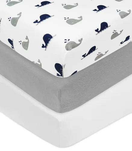 American Baby Company Paquete de 3 sábanas bajeras para cuna 100% algodón natural de 52 x 28 pulgadas, suaves, transpirables, hipoalergénicas y