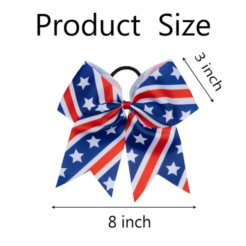 Miniatura 2 de 18 PCS 8" Large American Flag Cheer Hair Bows Ponytail Holder Elastic Band Handmade for Cheerleaders Teen Girls College Sports