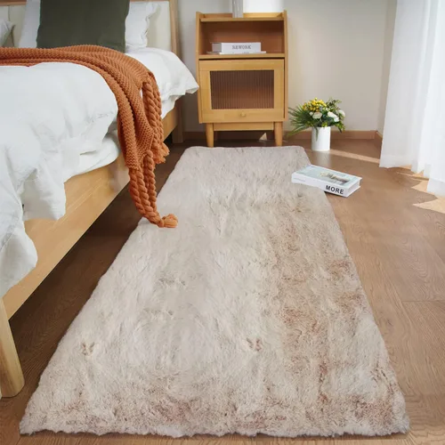 Miniatura 68 de Ghouse Alfombra ultrasuave de pelo sintético de conejo, alfombras lavables a máquina para dormitorio, alfombras esponjosas para sala de estar, Blanco