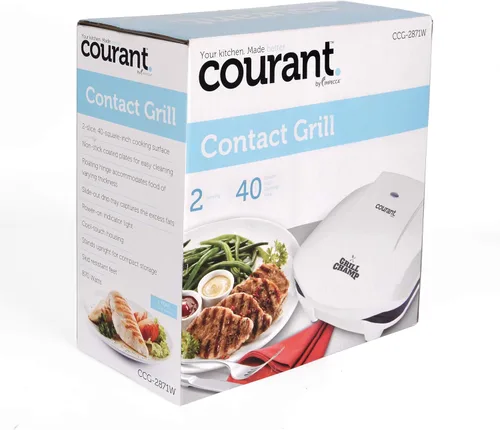 Miniatura 7 de Courant Parrilla eléctrica clásica de 2 porciones para interiores y prensa Panini, parrilla de contacto, color blanco