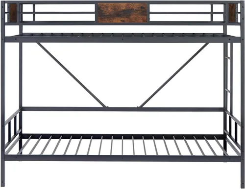 Miniatura 4 de Anwick Litera de metal tamaño individual sobre individual con escaleras, marco industrial de literas individuales con barandilla de longitud
