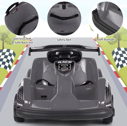 Miniatura 6 de Costzon Go Kart Racer de 6 V con control remoto de 2.4 G, juguete eléctrico para niños con cinturón de seguridad, música, puerto USB, Negro