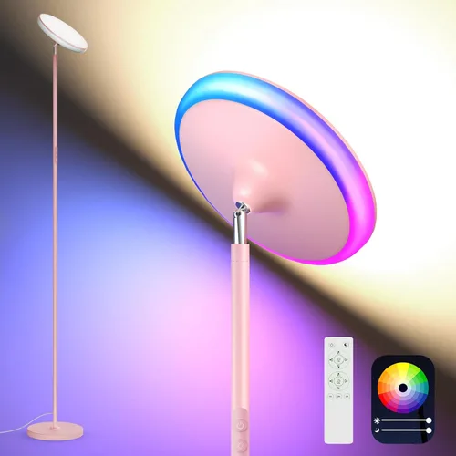 Miniatura 10 de Lámpara de pie brillante para sala de estar, luces LED de habitación de 42 W con control remoto, 3700 lm RGBW moderna luz de pie alta