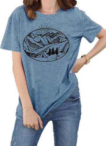 Miniatura 43 de Camisetas sin mangas de senderismo y montaña para mujer, divertidas camisetas de entrenamiento con gráficos de pino y amanecer, camisetas de verano