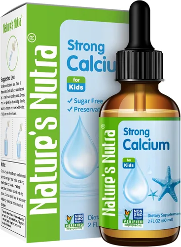 Nature's Nutra Strong Calcium, Plus MenaQ7 K2, Calcio líquido prémium para bebés, bebés y niños, sabor natural, sin OMG, Kosher, 2 onzas líquidas