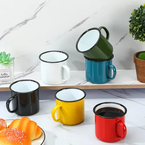 Miniatura 4 de Yinder Paquete de 12 tazas de café esmaltadas de 12 onzas con asa, tazas de café portátiles para campamento, tazas de metal vintage a granel