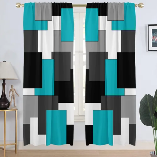 Miniatura 25 de AAtter Cortina de Ventana Verde Azulado y Negro Turquesa Aguamarina Gris Blanco Abstracto Moderno Oscuro Masculino Sala de Estar Dormitorio Cortinas