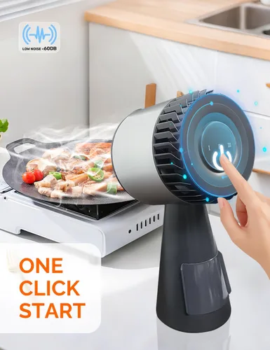Miniatura 9 de Campana extractora de cocina portátil, ventilador silencioso de 3 velocidades para encimera con filtros de carbono duales, taza de aceite grande