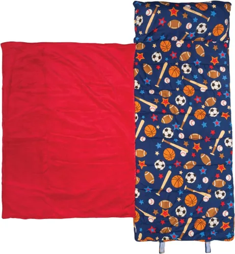 Miniatura 8 de Stephen Joseph, Tapete estampado para siesta para niños pequeños con manta suave y almohada extraíble para niños y niñas, saco de dormir para Azul