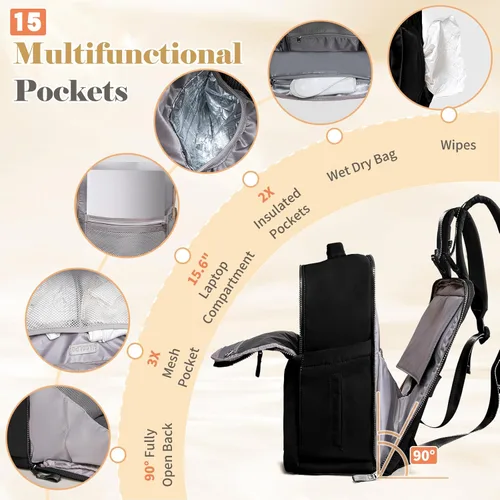 Miniatura 4 de Mochila para pañales con cambiador, bolsa de bebé multifunción impermeable, bolsa de viaje esencial para baby shower, pañaleras para bebe con 15