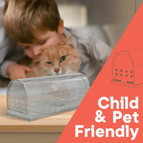 Miniatura 6 de Paquete de 1 trampa para ratones humana, color gris, captura y liberación para interiores y exteriores, segura para mascotas y niños, jaula