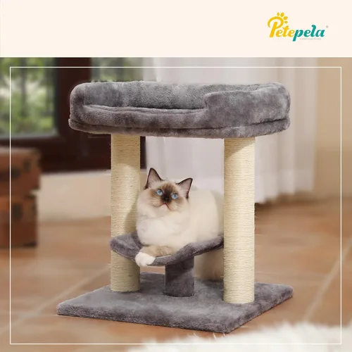 Miniatura 6 de PETEPELA Poste rascador de 19 pulgadas, torre de árbol para gatos, rascador de sisal 100% natural con cama grande de felpa superior, plataforma