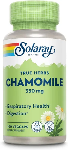 SOLARAY Manzanilla, apoyo calmante para la digestión, el tracto respiratorio y la relajación, 100 porciones, 100 cápsulas vegetales
