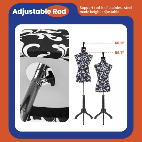 Miniatura 5 de Torso de Maniquí Forma de Vestir Maniquí Femenino de Altura Ajustable Modelo de Vestido Cuerpo de Torso de Exhibición Soporte de Trípode Formas