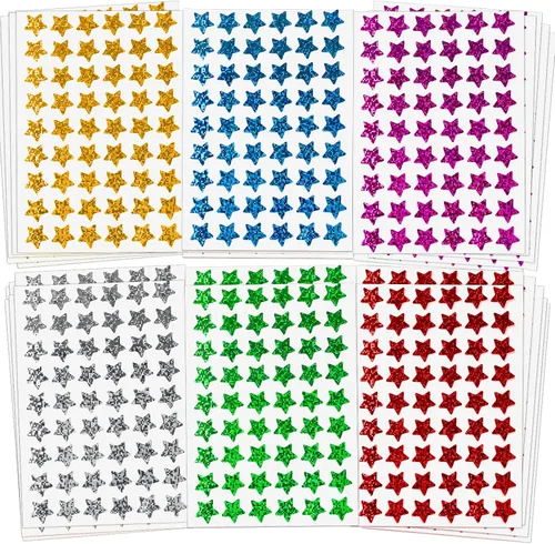 Miniatura 8 de Paquete de 1620 unidades, 6 colores, calcomanías holográficas pequeñas de estrella para recompensa de niños, tabla de comportamiento, suministros