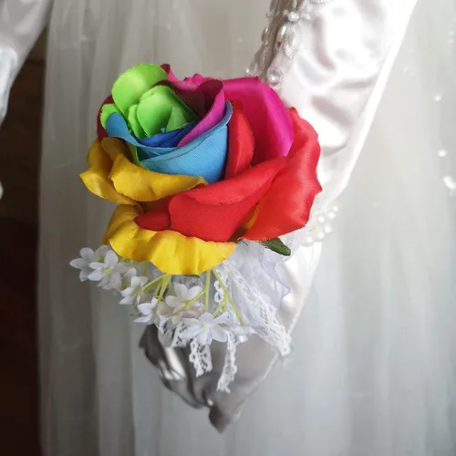 Miniatura 5 de Ramo de flores de rosa arcoíris de seda ramillete de muñeca