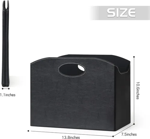 Miniatura 4 de EZDeco Revistero plegable con soporte para revistas de PU de cuero en el suelo, organizador de archivos de PU para periódicos, libros, cesta