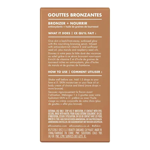 Miniatura 8 de e.l.f. SKIN - Gotas bronceadoras, bronceador líquido para rostro y piel, crea un brillo bañado por el sol, infundido con vitamina E, vegano y libre