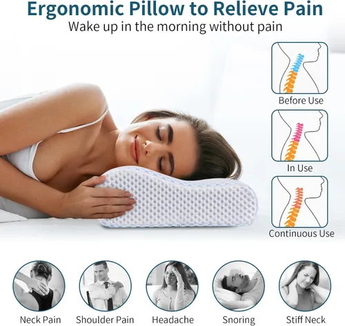 Miniatura 4 de Almohada de espuma viscoelástica para cama para dormir, almohada ortopédica cervical de contorno de cuello ergonómica para personas que duermen