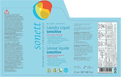 Miniatura 2 de Sonett Detergentes líquidos orgánicos para lavandería, sensibles (1 unidad) para personas con alergias, sin OMG, certificado orgánicamente cultivado