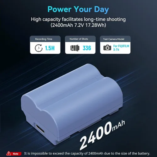 Miniatura 2 de SMALLRIG Batería USB-C de repuesto de 2400 mAh para Fujifilm NP-W235, 2.5H completamente cargada, para Fuji X-T5, X-T4, GFX100S, para Fujifilm X-T5